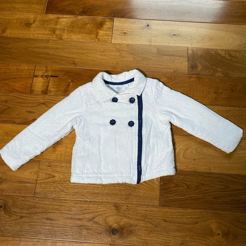 Little Me White Eyelet Zip Up Jacket 24M Cozy Cotton Baby Toddler